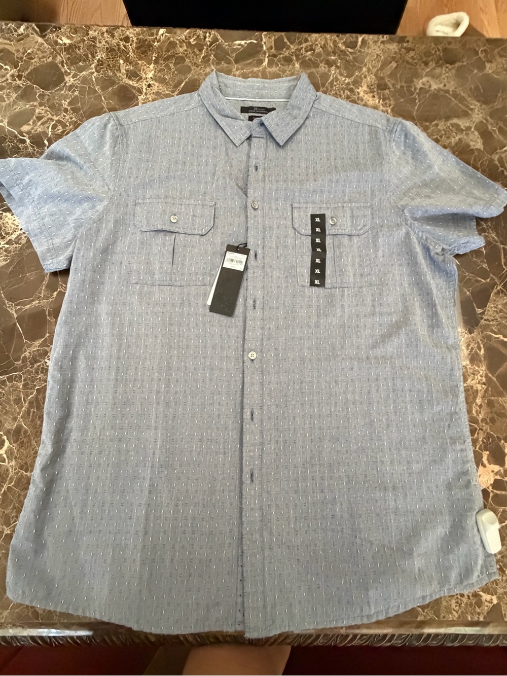 Marc Anthony Blue Short-Sleeve Button-Down Shirt